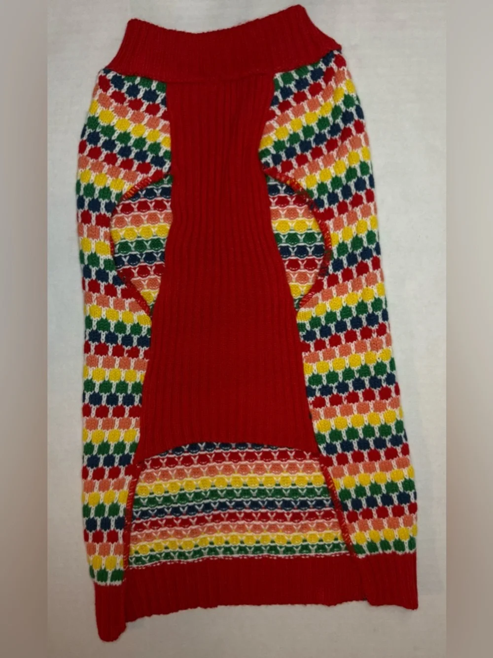 Wondershop Dog Christmas Sweater Rainbow Knit Multicolor Red Edging